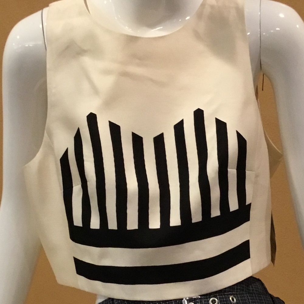 Tibi NWT Crop top shirt 12 M L black cream MINT!!